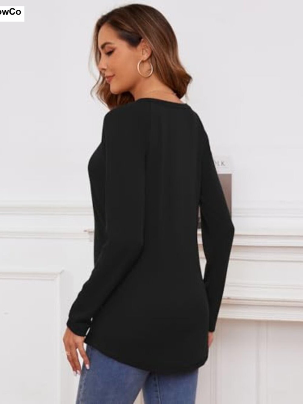 Womens Tunic Top Long Sleeve Thumb Hole Shirt Curved Hem - Picture 3 of 6
